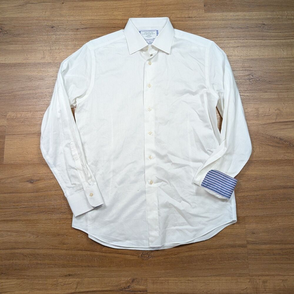 Charles Tyrwhitt Non Iron Tailored Fit Dress Shirt Mens 16.5-35 White Flip Cuffs